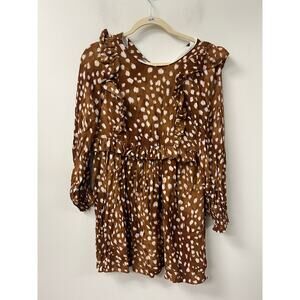 Zara Brown and White Printed Ruffle Midi Dress